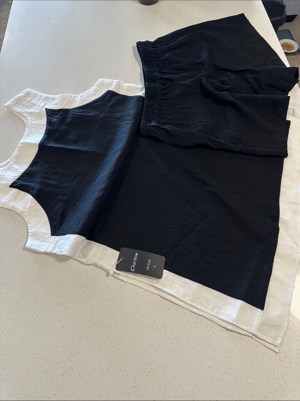 Cuyana Black & White Sleeveless Tank and Shorts Set